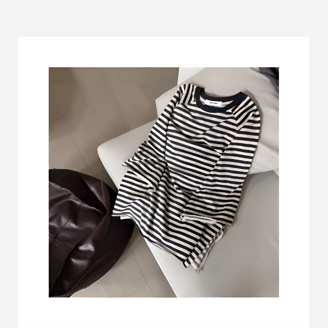 棉柔开衩慵懒条纹衫