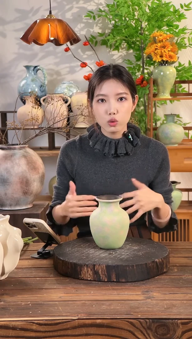 【苔点绿-胖肚瓶小号】无孔水培桌面陶瓷花瓶干花鲜花