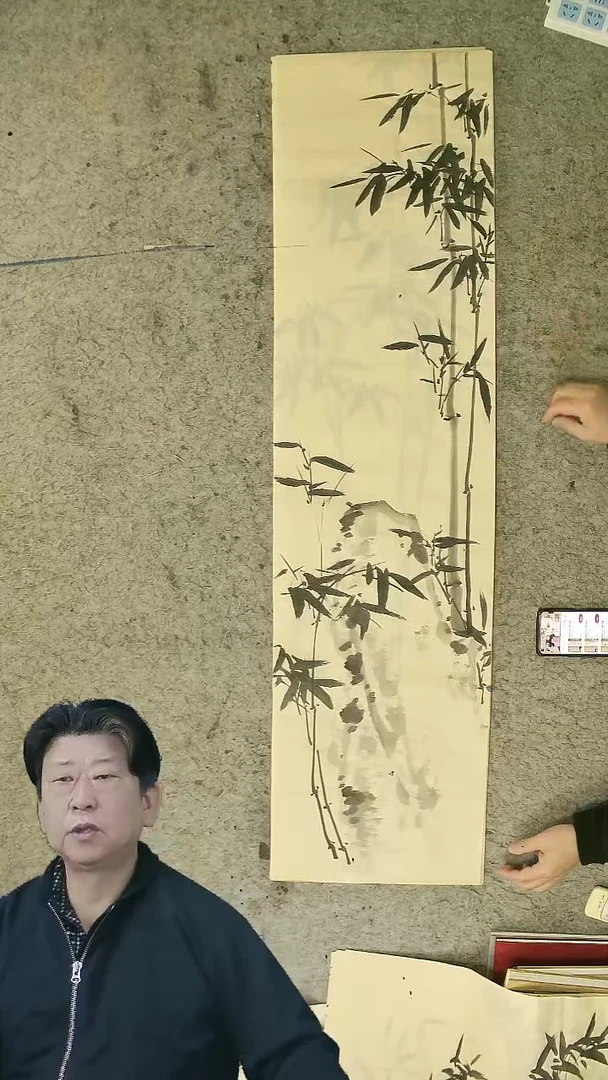 国画四尺对开  墨竹条屏 34*138cm