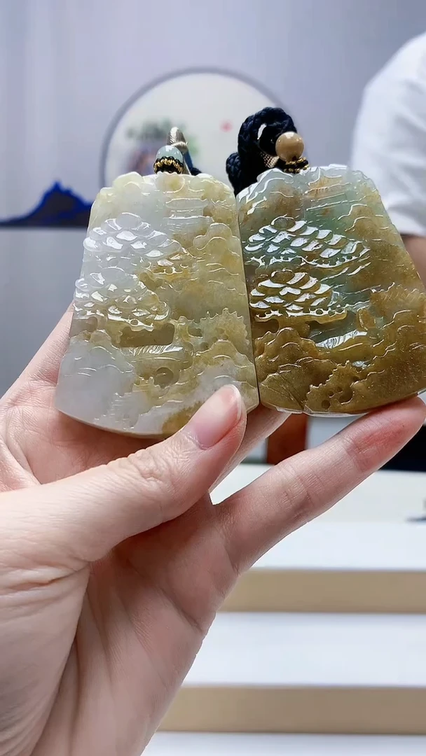 未镶嵌定制翡翠4917zm-毛货一对挂件105