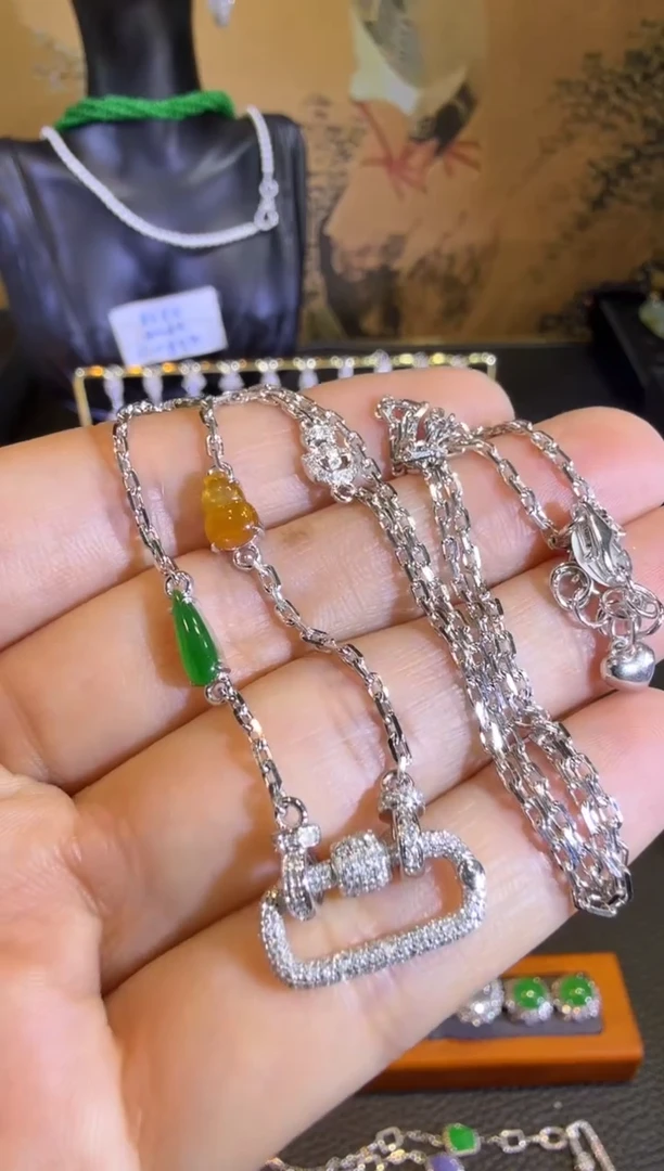 【闪购商品】翡翠颈饰18K金镶嵌精工重金版回形针万能链