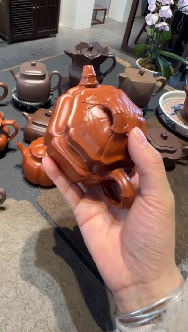 【闪购商品】紫砂茶壶六方海棠双线竹鼓