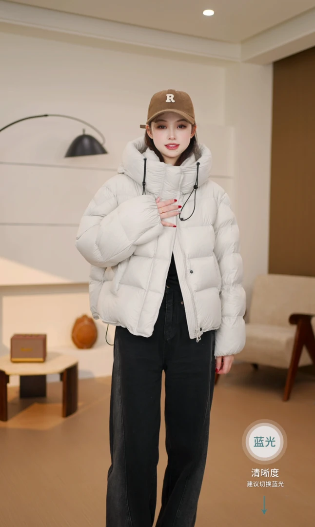 95白鸭绒新国标连帽加厚韩款短款小个子保暖羽绒服