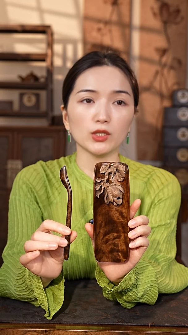 乌木类家具金丝楠阴沉木 精雕茶则