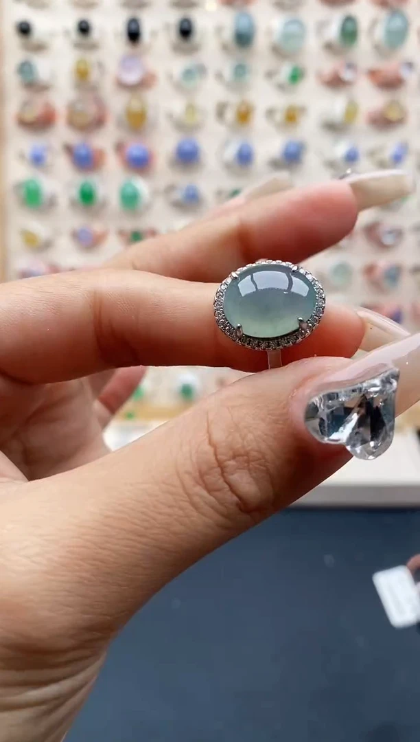 【闪购商品】翡翠戒指银S925镶嵌缅甸天然A货翡翠555  4+10