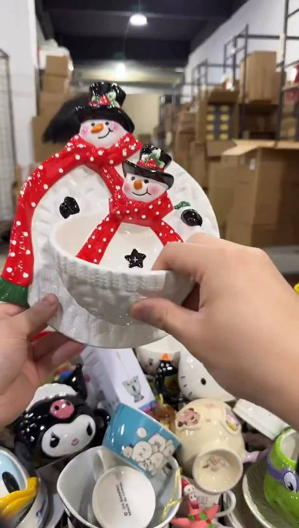 瓷片原盒雪人盘加雪人碗