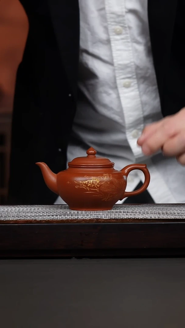 茶壶紫砂赵庄鹅黄朱泥刻绘笑樱