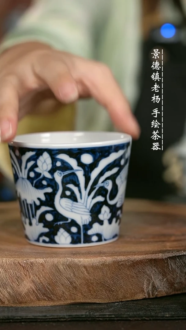 微瑕福利手绘高温瓷 气 一鹭莲科 冰桶杯150c