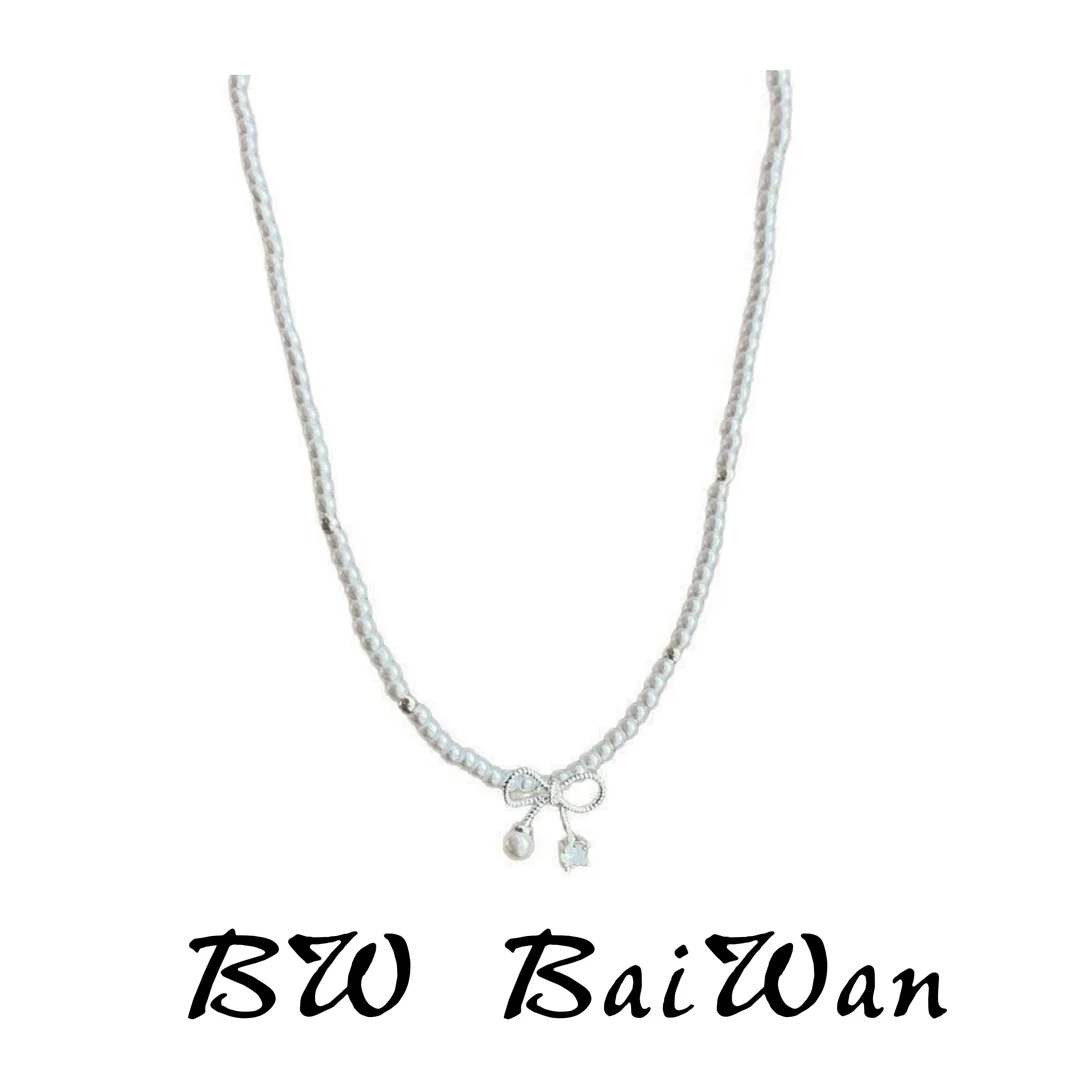 合金项链 Bai wan 珠光莹莹 001蝴蝶结珍珠小钻甜美项链