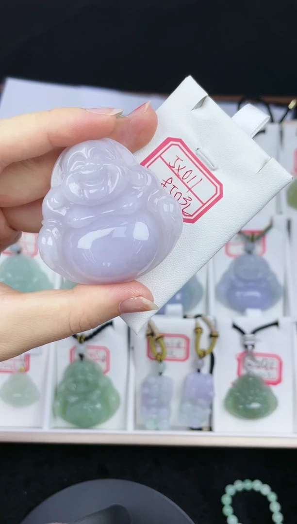 翡翠未镶嵌颈饰孤品5X011油冰紫大佛+送同款绳子