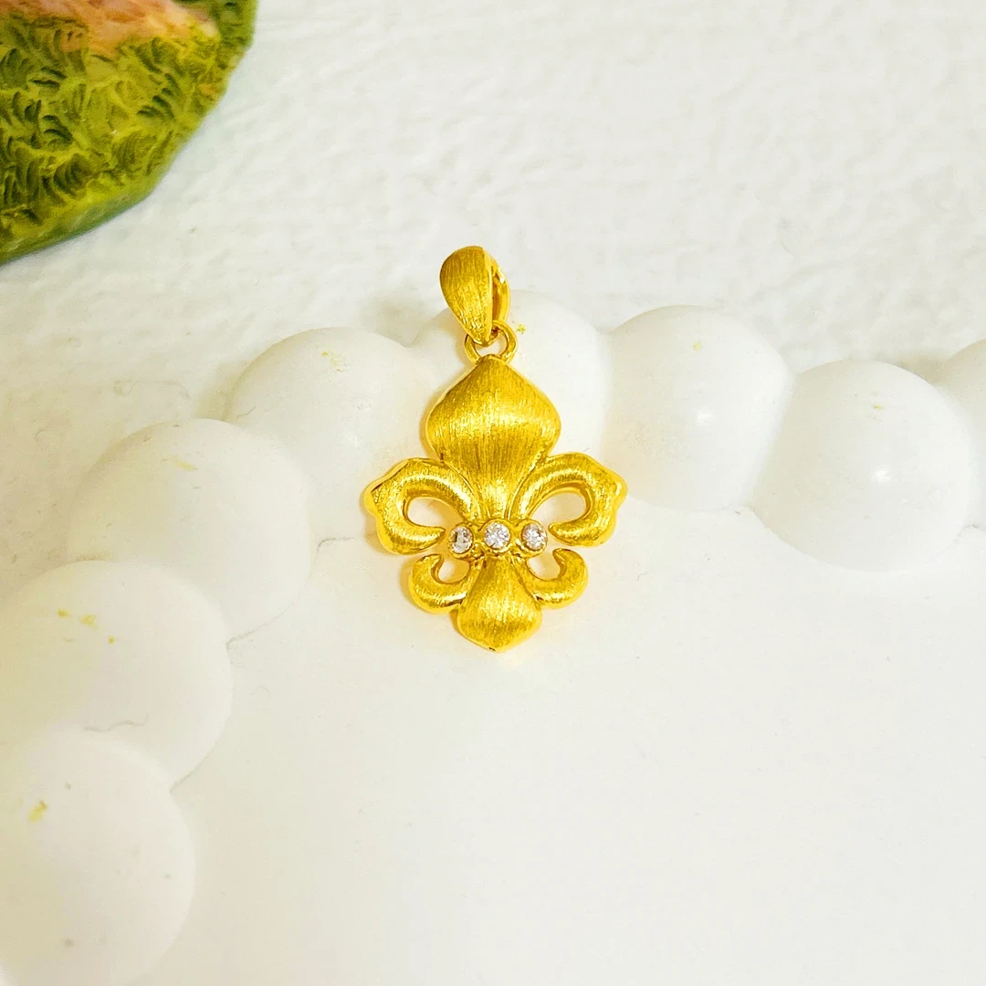 【年货节专】黄金足金999拉丝镂空镶嵌黄金吊坠