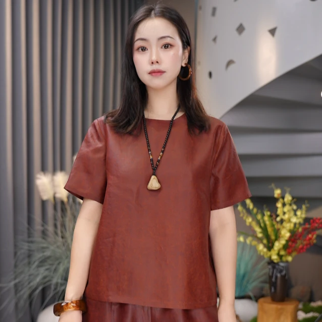 桑蚕丝新中式常规款拉链短袖中国风T恤简约半袖艺术流浪风Y50101