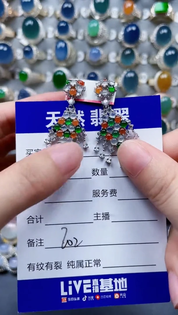 银S925镶嵌翡翠耳饰202