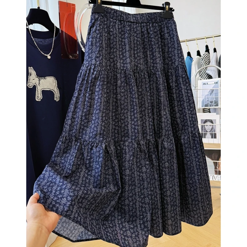 2025新款小碎花清新a字半身裙女夏季过膝长裙蛋糕裙显瘦蓬蓬裙子