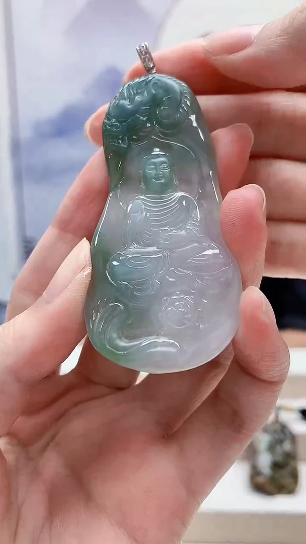 18K金镶嵌定制翡翠5028zm-毛货挂件观音125