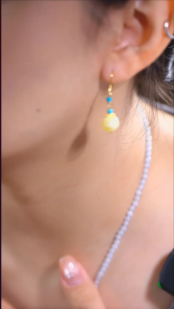 蜜蜡银S925镶嵌耳饰蜜蜡耳饰