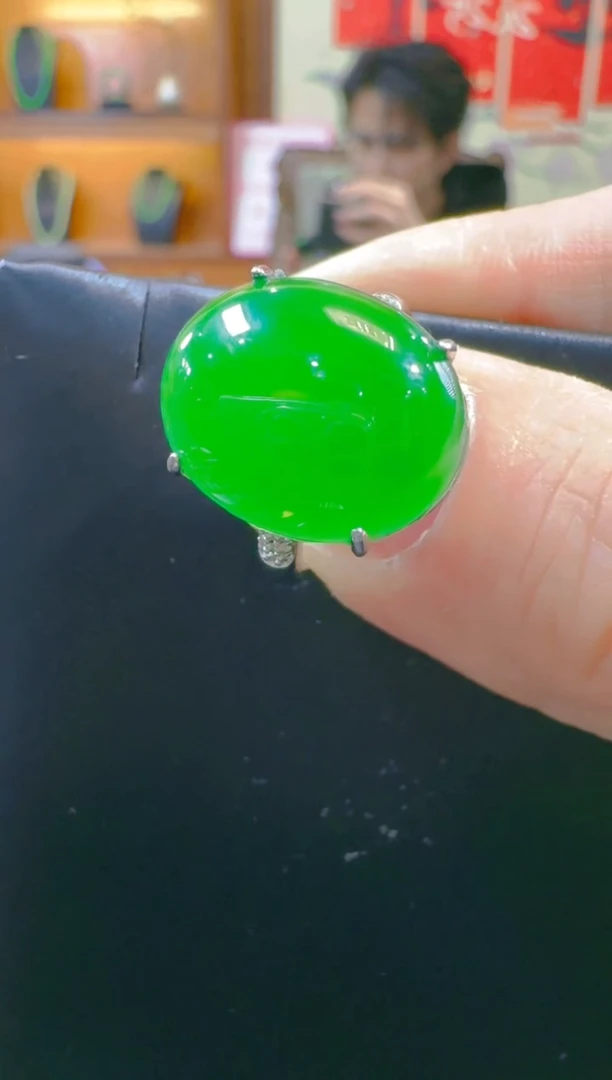 银S925镶嵌戒指翡翠天然A货翡翠