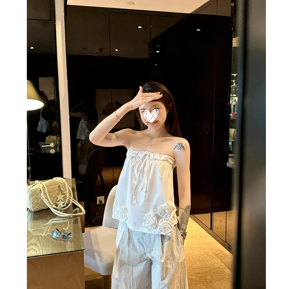 2025夏季玫瑰花设计感无袖吊带女休闲百搭气质时尚上衣