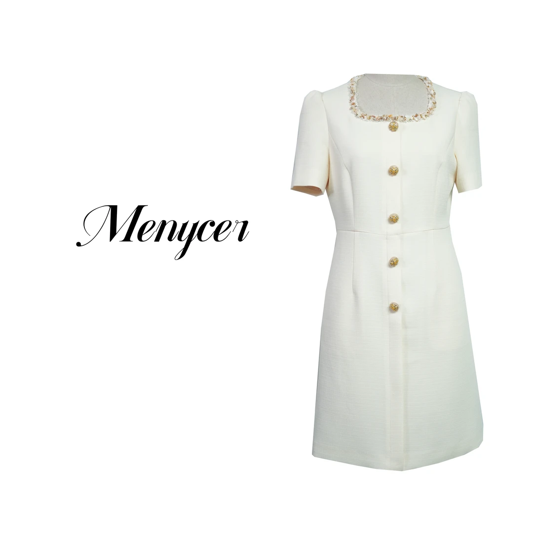 XM250152-U字领时尚气质减龄连衣裙