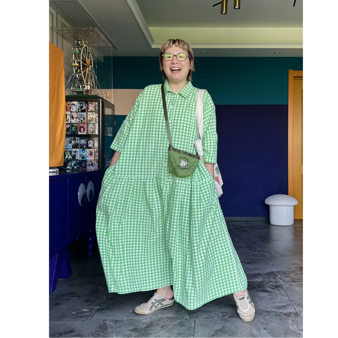 《九斤定制》森系格纹衬衣裙