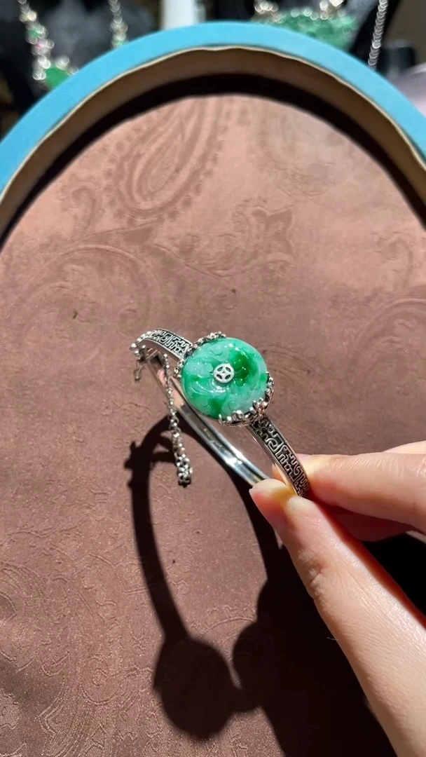 银S925镶嵌手镯翡翠红翡绿翠