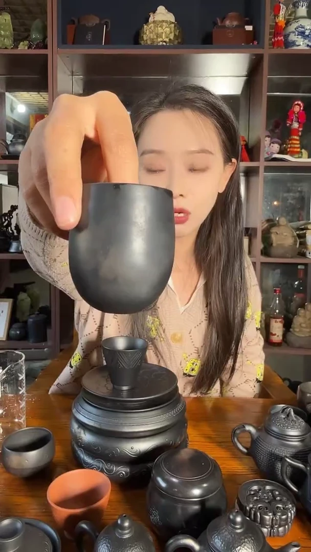 神农黑陶素面闻香杯