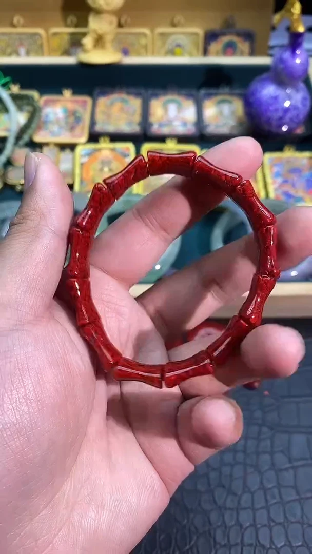 天然辰砂竹节手牌