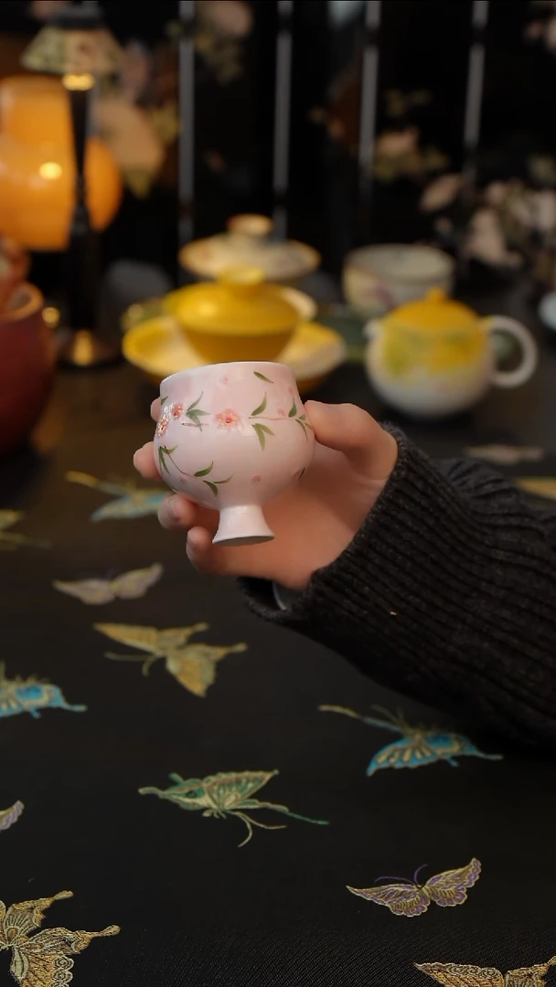 桃花源  高足杯