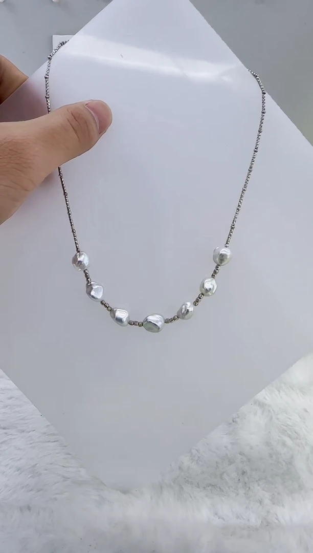 银S925镶嵌淡水珍珠DA淡水keshi珍珠项链 y158