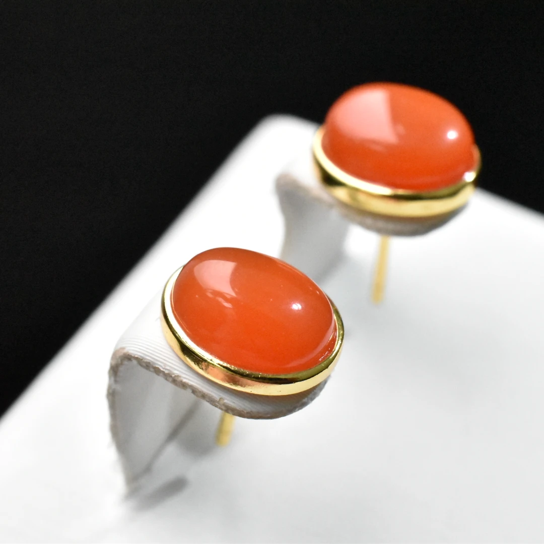 【一九珠宝】S925银南红保山杨柳耳钉-卡9mm YJ9593-1