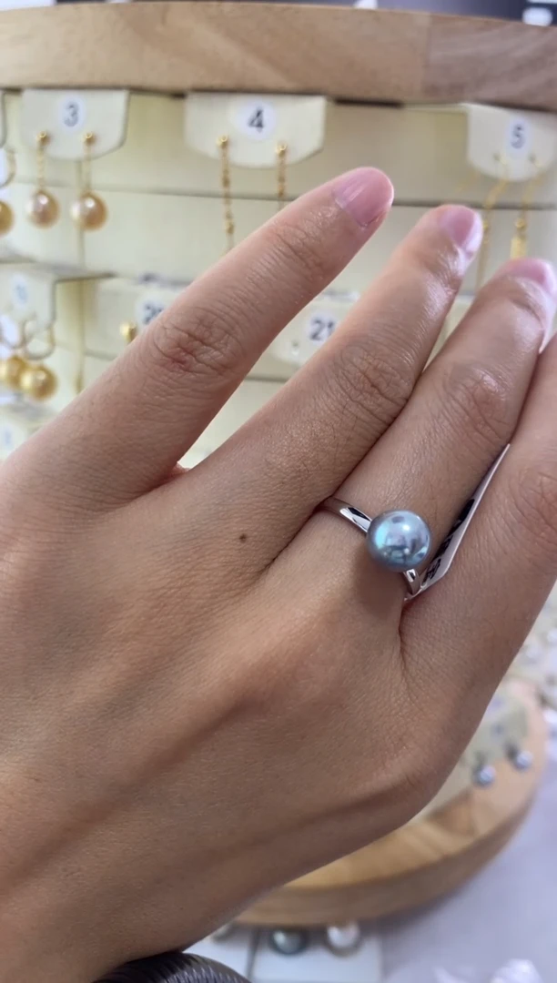 海水珍珠银S925镶嵌戒指8-8.5mm