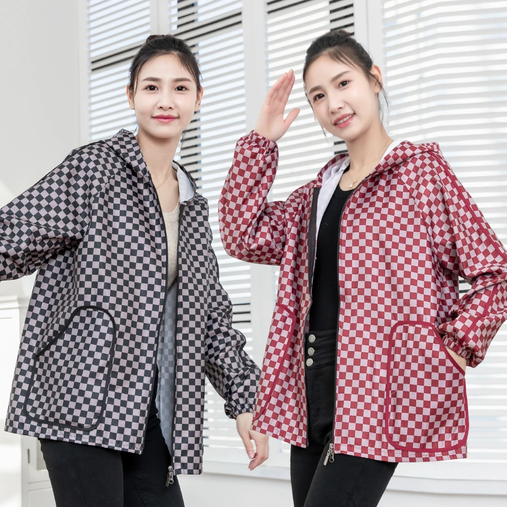 洋气防水小清新围裙耐脏耐磨工作服家用厨房做饭罩衣外穿连帽外套