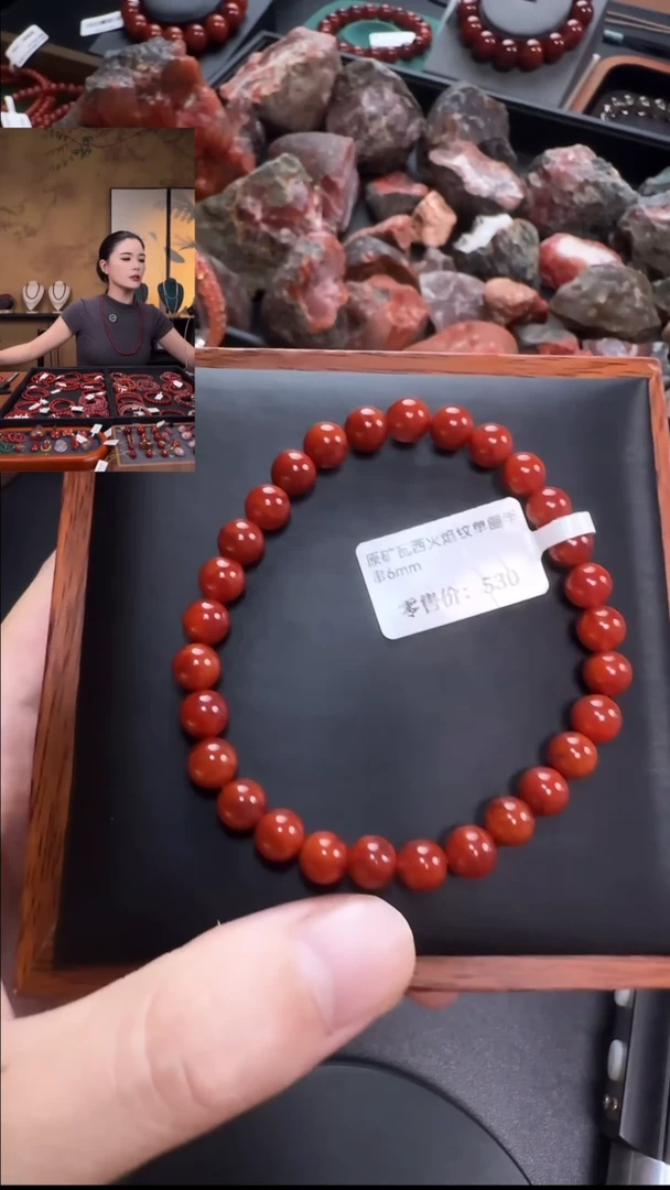 未镶嵌手串南红玛瑙峰**间原矿X021瓦西柿子红火焰单圈6mm多样性