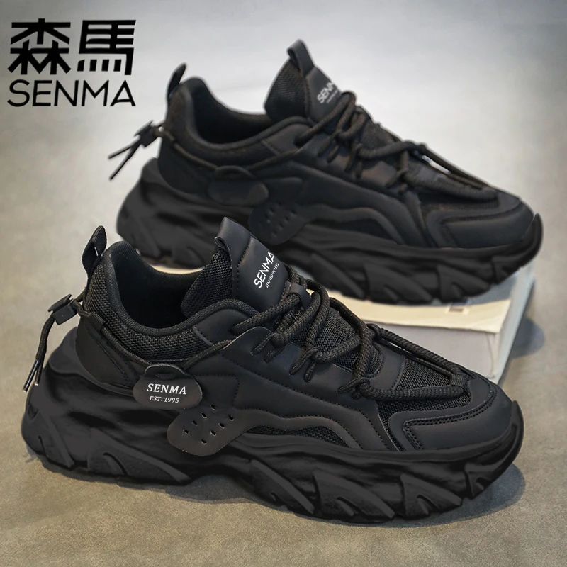 森马男鞋新款高颜值厚底网面男士运动增高黑色学生百搭老爹潮鞋