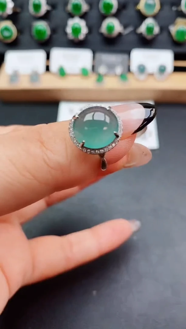 翡翠戒指银S925镶嵌80500