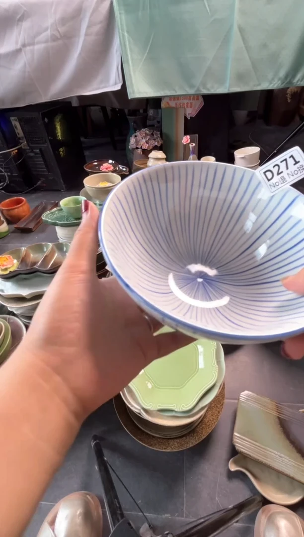 瓷片壮**?d271蓝线条面碗微瑕福利