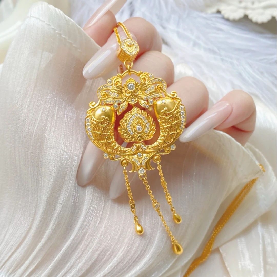 铜合金项链 新中式如鱼得水莲花吊坠项链气质锁骨链百搭高级感