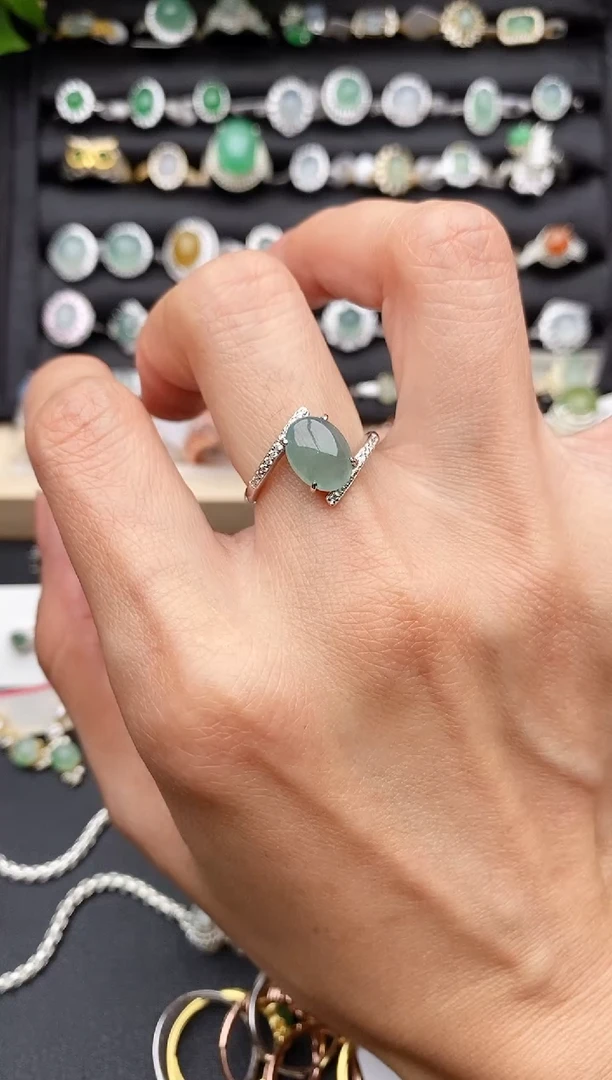 【闪购商品】翡翠戒指银S925镶嵌缅甸天然A货翡翠333   5-2