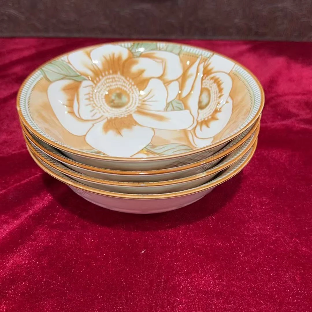 山茶陶瓷花6英寸面碗4个装