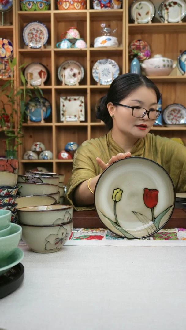 瓷片小可高温陶瓷餐具一组4只大深盘