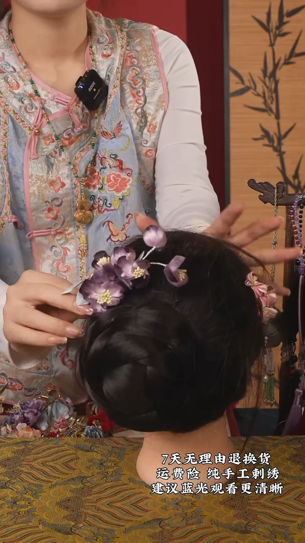 织绣109非遗绒花纯手工发夹