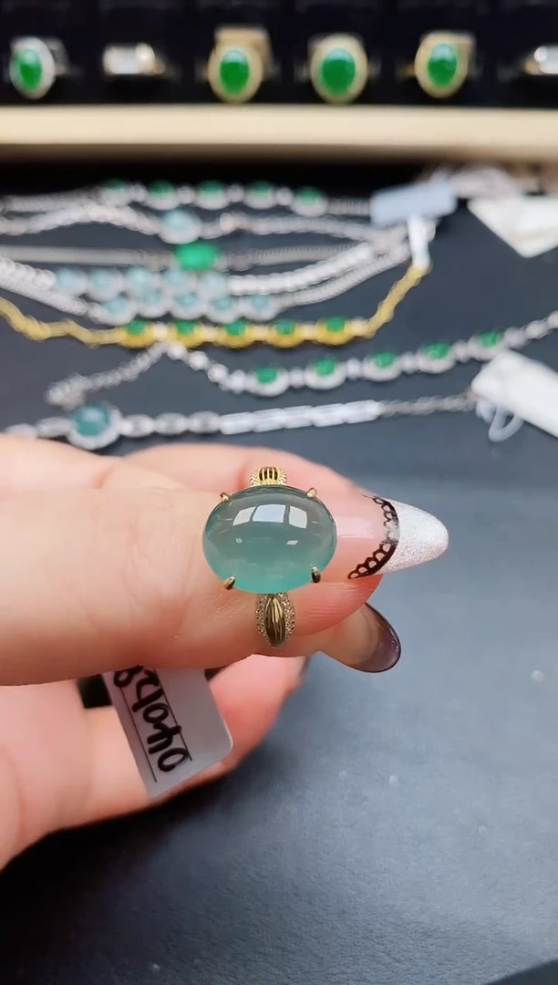 翡翠戒指银S925镶嵌50805