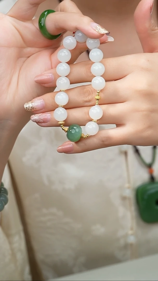 颈饰未镶嵌和田玉013-露浥-白玉设计款手串-N1971-12mm-1118