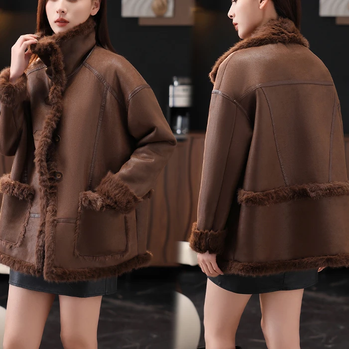 妈妈冬装2024新款外套高贵两面穿毛绒大衣中年女士冬季皮毛一体厚