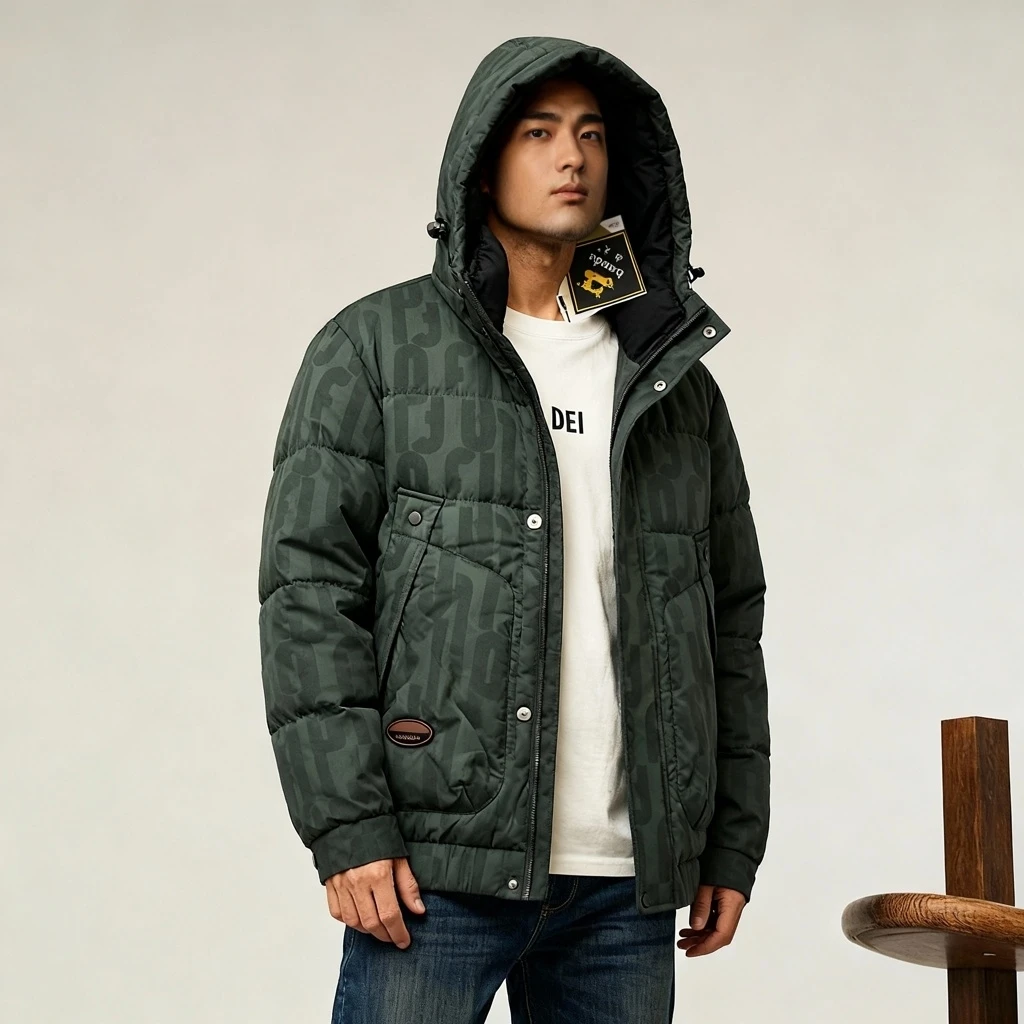 福利常规款数字收口袖连帽外穿加厚棉衣时尚短款男士冬季潮流