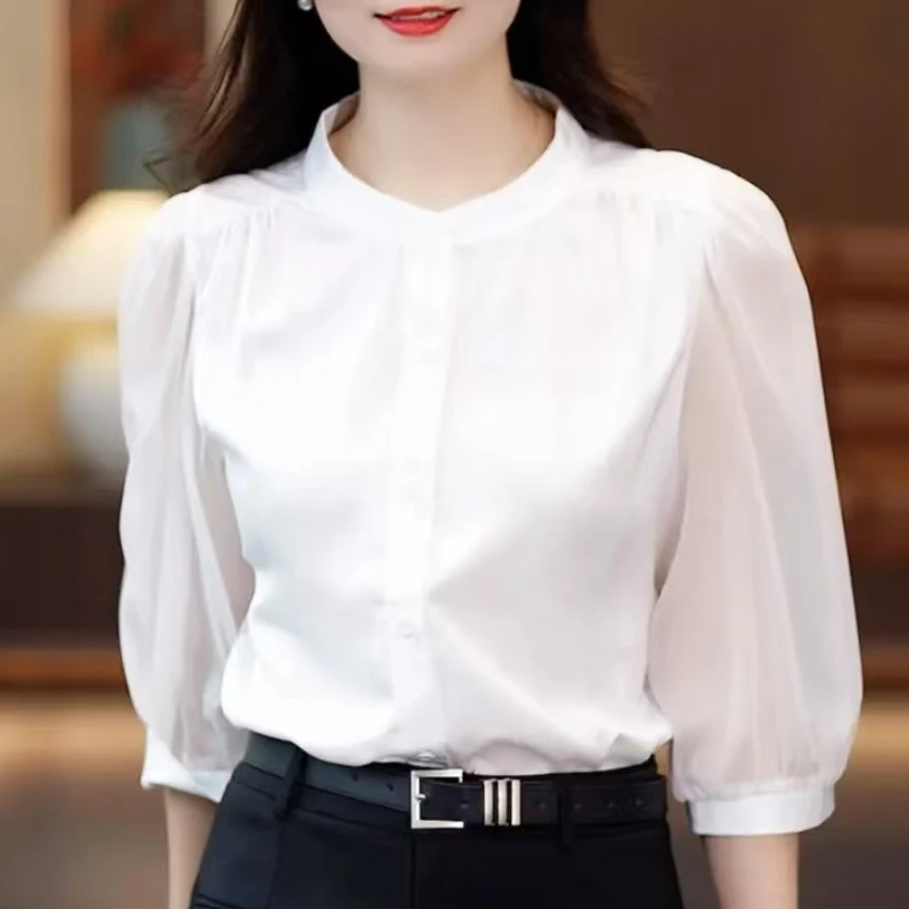 2025夏季衬衫女时尚流行新款宽松显瘦减龄衬衣冰凉丝气质上衣