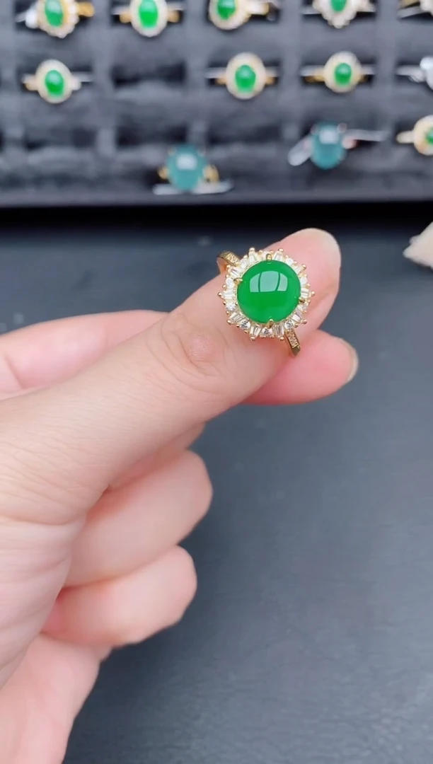 银S925镶嵌戒指翡翠天然a货翡翠77