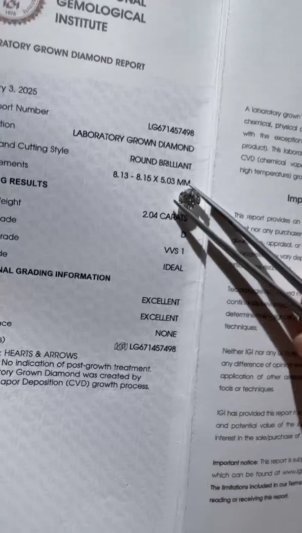 实验室培育钻石裸石未镶嵌2.04 VVS1 D 7498