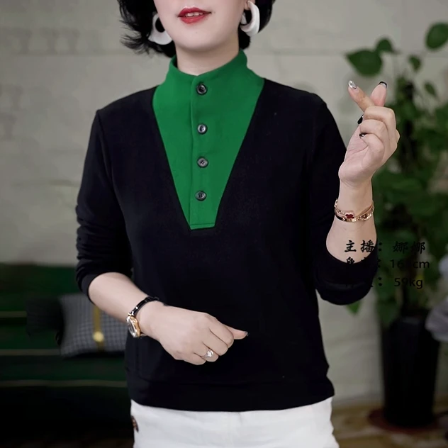 2025春季新款半高领小衫女时尚潮流韩版显瘦女士洋气加厚长袖上衣