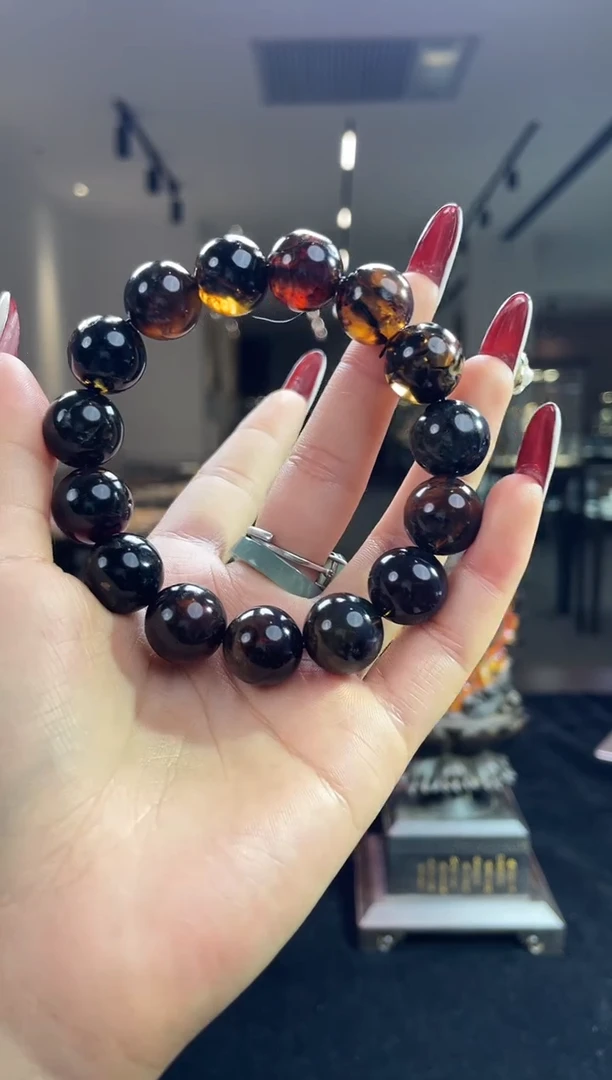 琥珀颈饰未镶嵌缅甸琥珀灵草手串